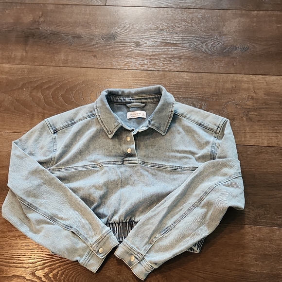 Vanilla Star Tops - Vanilla Star Light Blue Denim Snap-Collar Polo Top Large